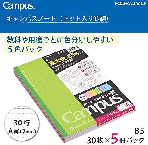 Kokuyo Campus notebookregla Semi-incorporado b5dotted 7 mm30hojaspack de 5, colores