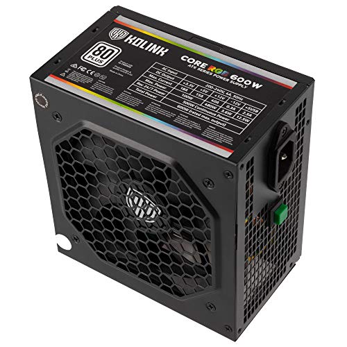 Kolink - Core RGB 80 Plus - Fuente de PC Alimentación, Power Zone 600W Factor de Forma ATX con una Longitud de 140 mm PSU
