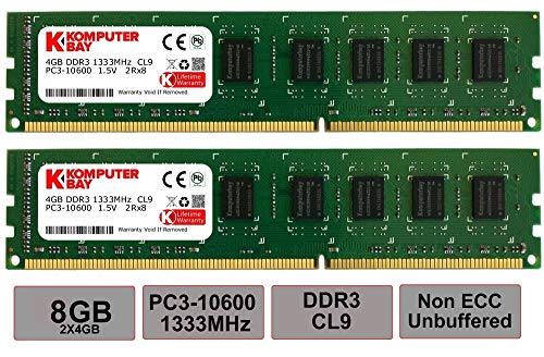 Komputerbay 8GB (2x 4GB) DDR3 DIMM (240 contactos) 1333Mhz PC3-10600/PC3-10666 9-9-9-25 1.5v