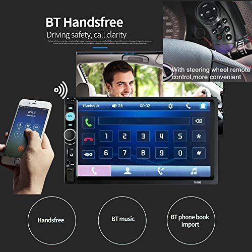Konifo Radio de Coche 2 Din,7 Pulgadas HD Pantalla Táctil ,Estéreo de Automóvil Bluetooth Reproductor MP5 Apoyo SD/USB/AUX,Autoradio con Control Remoto cámara Trasera