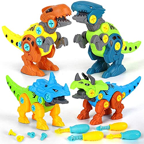 kramow Dinosaurios Juguetes para niños 4 5 6 7 años,Desmontar Dinosaurios Construccion Juguetes con Taladro,Juguete Educativo Stem Regalo Niño Niña (4 PCS)