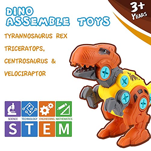 kramow Dinosaurios Juguetes para niños 4 5 6 7 años,Desmontar Dinosaurios Construccion Juguetes con Taladro,Juguete Educativo Stem Regalo Niño Niña (4 PCS)