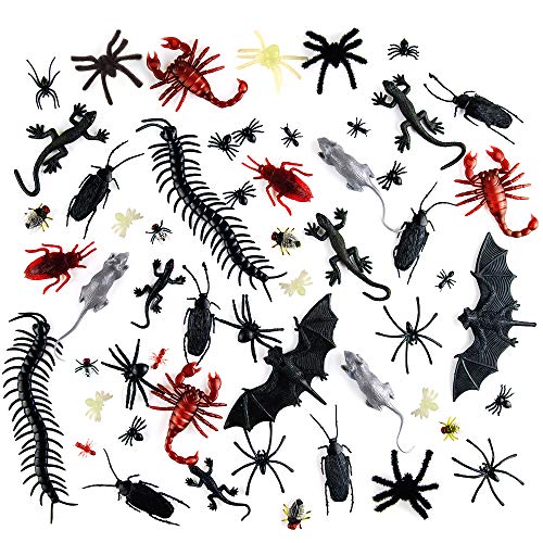 Kuuqa 132 Piezas Plástico Insectos realistas Broma Novedad Insectos Insectos Falsas cucarachas Arañas Escorpiones Ratas Geckos Ciempiés Moscas Murciélagos para Halloween
