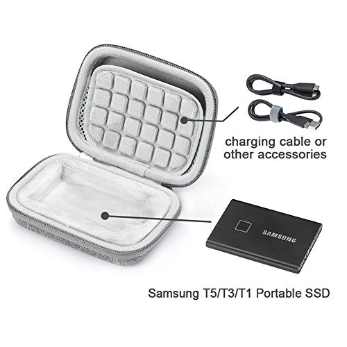 L3 Tech Estuche rígido para Samsung T7 Touch SSD portátil de 1TB / 2TB / 500GB, Bolsa de Almacenamiento de Transporte - Gris (Forro Gris) (Solo Estuche, se Adapta a 1 SSD)