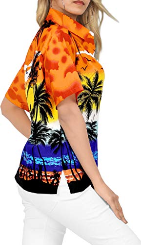 LA LEELA Hawaiian Short Sleeve Women's Shirt Casual Beach Party Button Down to The Printed Aloha Calabaza Naranja_W963 XXL - ES Tamaño :- 50-52