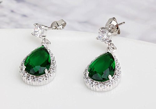 Lágrimas Esmeralda simulada Verde Cristales austríacos de Zirconia Juego de Joyas Collar con Colgante 45 cm Pendientes 18k Chapado en Oro Blanco