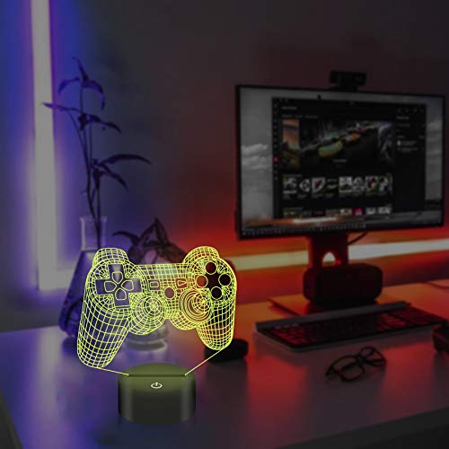 Lámpara CooPark Pixel Game Illusion, Luz nocturna 3D para gamepad (3 patrones) con control remoto 16 colores que cambian la decoración de la sala de juegos Los mejores regalos de cumpleaños