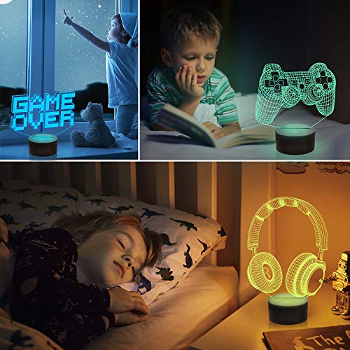 Lámpara CooPark Pixel Game Illusion, Luz nocturna 3D para gamepad (3 patrones) con control remoto 16 colores que cambian la decoración de la sala de juegos Los mejores regalos de cumpleaños