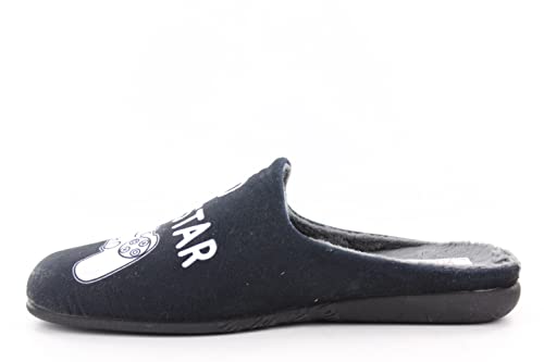 Lares - Zapatillas Casa para Hombre Color: Negro Talla: 43 - Frase Divertida No molestar jugando a la Play . Suela Goma.