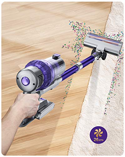 Laresar Aspiradora Escoba sin Cable, 380 W, 26000pa Aspirador sin Cable, 2600 mAh batería extraíble, hasta 30 min, HEPA Filtro, LED Cepillo Electrico, para Casa & Mascotas (Elite 1)