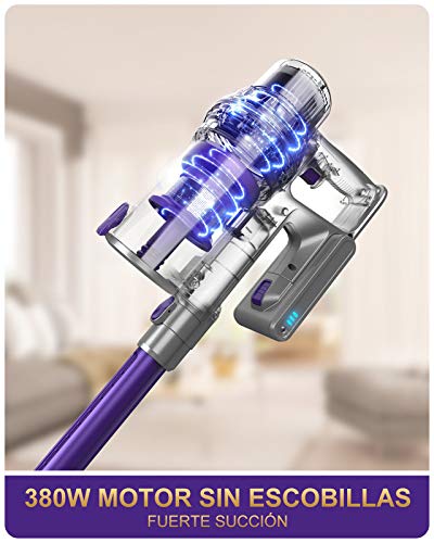 Laresar Aspiradora Escoba sin Cable, 380 W, 26000pa Aspirador sin Cable, 2600 mAh batería extraíble, hasta 30 min, HEPA Filtro, LED Cepillo Electrico, para Casa & Mascotas (Elite 1)