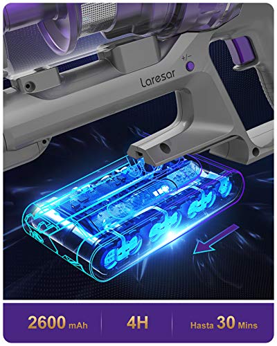 Laresar Aspiradora Escoba sin Cable, 380 W, 26000pa Aspirador sin Cable, 2600 mAh batería extraíble, hasta 30 min, HEPA Filtro, LED Cepillo Electrico, para Casa & Mascotas (Elite 1)