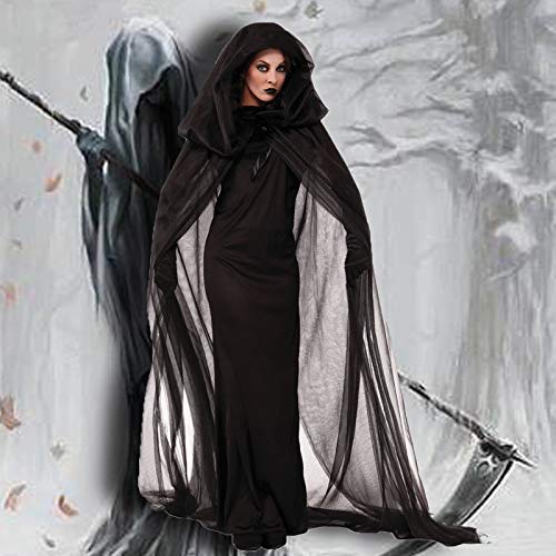 LATH.PIN Disfraz de vampiro de bruja con sombrero para mujer, vestido de cosplay, carnaval, manga larga, color negro, Negro , L