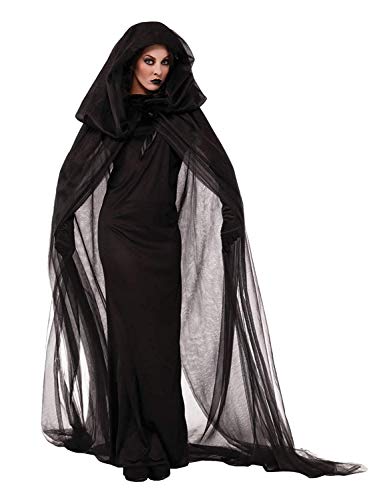 LATH.PIN Disfraz de vampiro de bruja con sombrero para mujer, vestido de cosplay, carnaval, manga larga, color negro, Negro , L