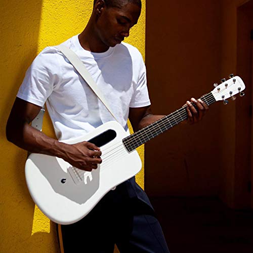 LAVA ME 2 Guitarra de fibra de carbon con efectos Guitarra Acústica Eléctrica de Viaje con bolsa Picks y Cable de carga (FreeBoost, Blanco, 36 Inch)