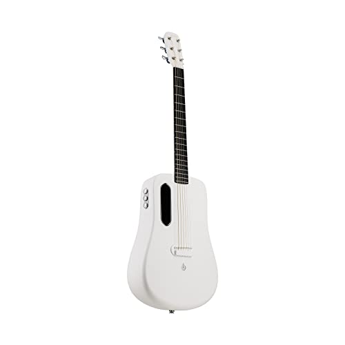 LAVA ME 2 Guitarra de fibra de carbon con efectos Guitarra Acústica Eléctrica de Viaje con bolsa Picks y Cable de carga (FreeBoost, Blanco, 36 Inch)