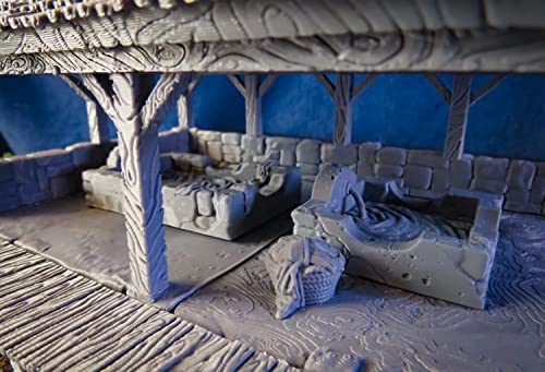 Lavadero Medieval y Casa Medieval del Leñadora escala 28mm para Aldea Medieval y de Fantasía, Terreno DND 28mm para Dungeons and Dragons, D&D, Pathfinder, RPG, Juegos de mesa, 3D Vikings