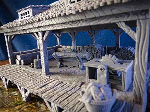 Lavadero Medieval y Casa Medieval del Leñadora escala 28mm para Aldea Medieval y de Fantasía, Terreno DND 28mm para Dungeons and Dragons, D&D, Pathfinder, RPG, Juegos de mesa, 3D Vikings