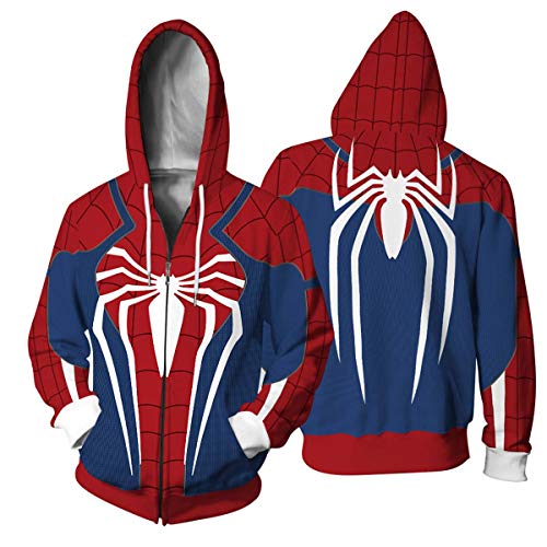 Leezeshaw Unisex Hombres 3D Spider Man Print Zip Up Jumpers Sudaderas Superhéroe Estampado Sudaderas Chaqueta con Bolsillos S-5XL, Spider-man01, L