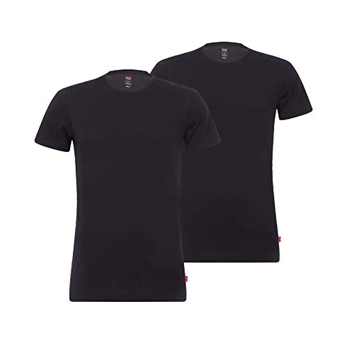Levi's Levis Men Solid Crew 2P Camiseta, Negro (Jet Black 884), 42 (Pack de 2) para Hombre