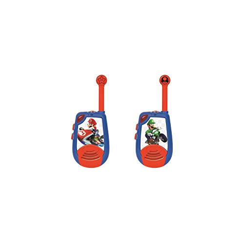 LEXIBOOK- Super Brothers Nintendo Mario Kart - Walkie-Talkies Digitales para Niños - Rango transmisión hasta 2 kms, Morse Luminoso, Pinza para Colgar del cinturón, batería, Azul/Roja (TW25NI)