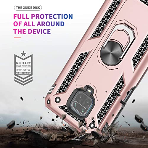 LeYi Funda para Xiaomi Redmi Note 9 Pro/Redmi Note 9S con 2 Piezas Vidrio Templado y 2 Piezas Protectores Lente Cámara,Armor Carcasa con 360 Anillo Soporte Hard PC y Silicona Antigolpes Case,Rosa