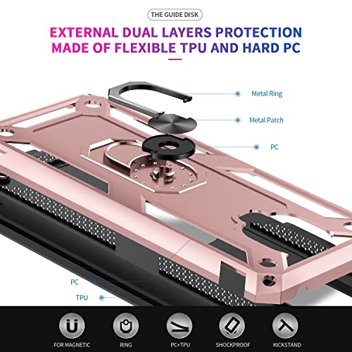 LeYi Funda para Xiaomi Redmi Note 9 Pro/Redmi Note 9S con 2 Piezas Vidrio Templado y 2 Piezas Protectores Lente Cámara,Armor Carcasa con 360 Anillo Soporte Hard PC y Silicona Antigolpes Case,Rosa