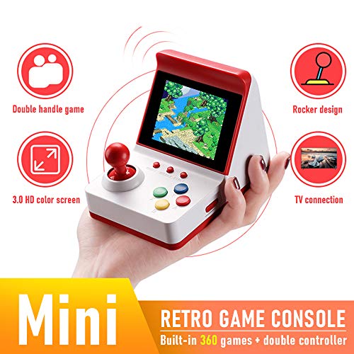 LIAWEI Retro Mini consola de juegos Arcade + asas dobles, consola de videojuegos portátil clásica de 3 pulgadas, 360 juegos clásicos, soporte de 1 a 2 jugadores, se puede conectar a la televisión