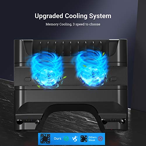 Likorlove Soporte Vertical con Ventilador de Refrigeración para PS4/PS4 Pro/PS4 Slim, Base para Playsation 4, Cargador de Controlador PS4 con LED Indicador y 10pcs Almacenamiento de Discos - Negro