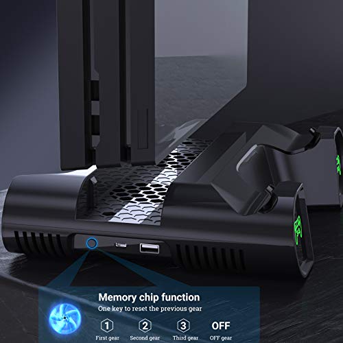 Likorlove Soporte Vertical con Ventilador de Refrigeración para PS4/PS4 Pro/PS4 Slim, Base para Playsation 4, Cargador de Controlador PS4 con LED Indicador y 10pcs Almacenamiento de Discos - Negro