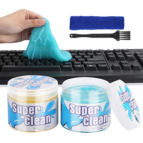 Limpiador Teclado, 2 Pcs Gel Limpiador Teclado, Gel Universal Limpiador de Bacterias de Suciedad para Computadoras, Ventilaciones de Automóviles, Calculadoras, Impresoras (160g*2)