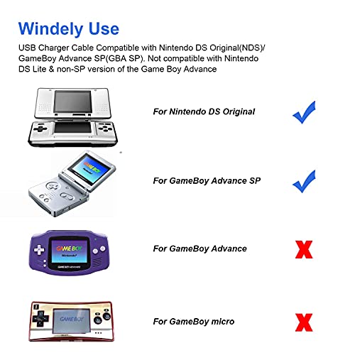 Link-e : 2 X Cable cargador de corriente USB compatible con las consolas Nintendo GBA SP (Gameboy Advance SP) y DS originales