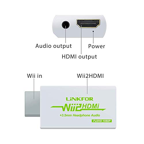 LiNKFOR Wii a HDMI Convertidor Señal de Wii a HDMI Wii2HDMI 720P o 1080P Adaptador de Video HD HDTV + 3.5mm Audio