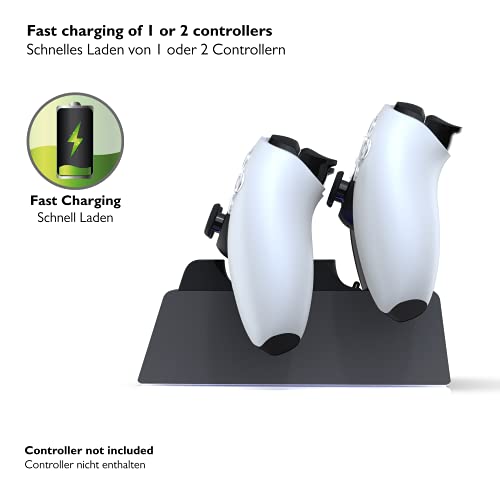Lioncast Estación de carga para mando de PS5 con indicador LED, carga rápida, controlador PS5 para mando original de Sony PlayStation 5, accesorios para PS5, mando inalámbrico DualSense