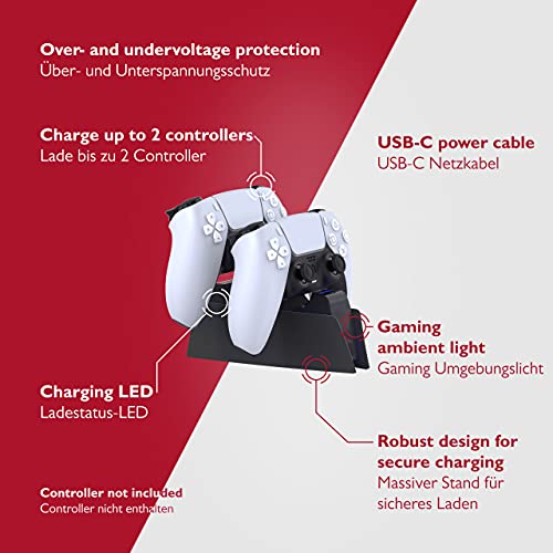 Lioncast Estación de carga para mando de PS5 con indicador LED, carga rápida, controlador PS5 para mando original de Sony PlayStation 5, accesorios para PS5, mando inalámbrico DualSense