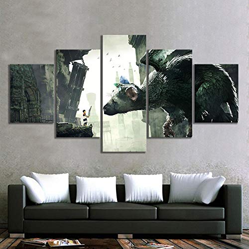 LIUWW 5 Paneles HD Fantasy Art Cavnas Painting Last Guardian Video Game Art Mural Personalidad Regalo de cumpleaños