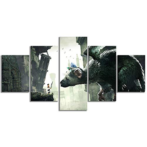 LIUWW 5 Paneles HD Fantasy Art Cavnas Painting Last Guardian Video Game Art Mural Personalidad Regalo de cumpleaños
