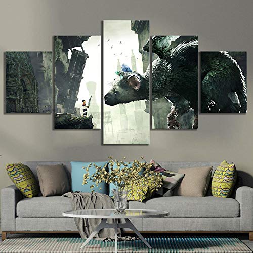 LIUWW 5 Paneles HD Fantasy Art Cavnas Painting Last Guardian Video Game Art Mural Personalidad Regalo de cumpleaños