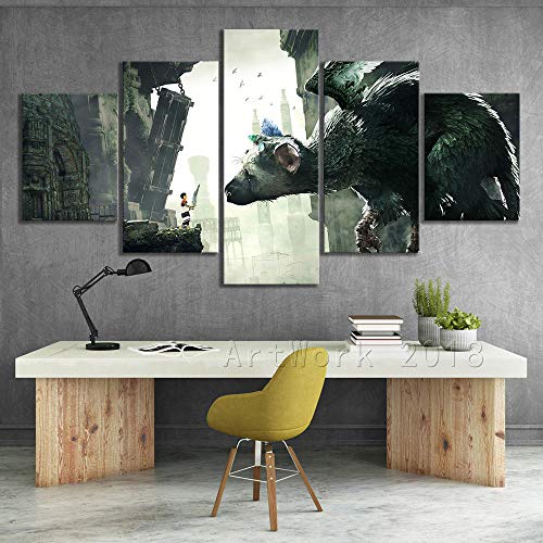 LIUWW 5 Paneles HD Fantasy Art Cavnas Painting Last Guardian Video Game Art Mural Personalidad Regalo de cumpleaños