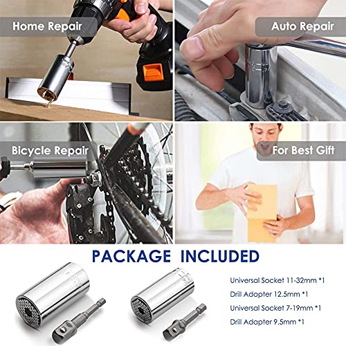 Llave de Tubo Universal, 2 Pcs Llave de Tubo Universa para tuercas 7-19mm con Adaptador Multifuncional Kit de Reparación de Herramientas para Taladro eléctrico