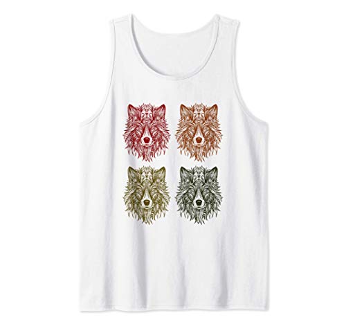 Lobo - Coloridas cabezas de cuatro lobos Camiseta sin Mangas