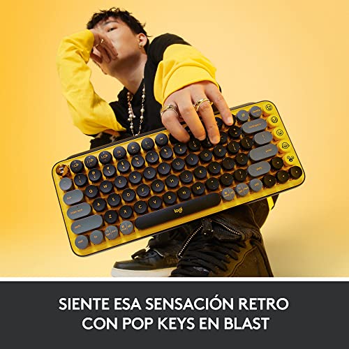 Logitech Pop Keys Teclado mecánico inalámbrico con Teclas Emoji Personalizables, diseño Compacto, conectividad Bluetooth o USB, compatibilidad con Varios Dispositivos y OS - Blast