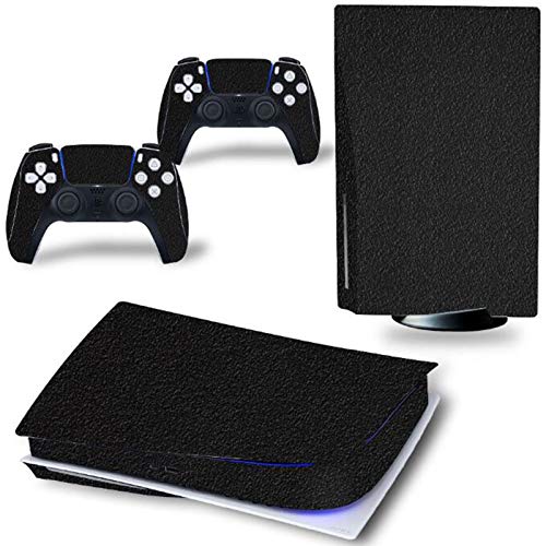LUONE Etiqueta engomada de Vinilo de la Piel para PS5, Pegatina de Cuero Mate Pegatinas de la palmada de Color para 2 Controladores + Playstation 5 Consola, Edición Digital,Negro