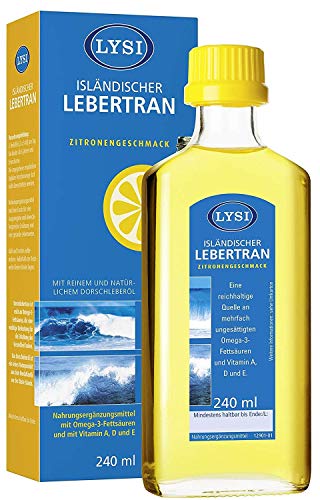 LYSI Cod Liver Oil Rich in Omega 3, Natural Vitamins, Lemon Flavour 240ml, for Immune System, Comes from Fresh Waters of Iceland