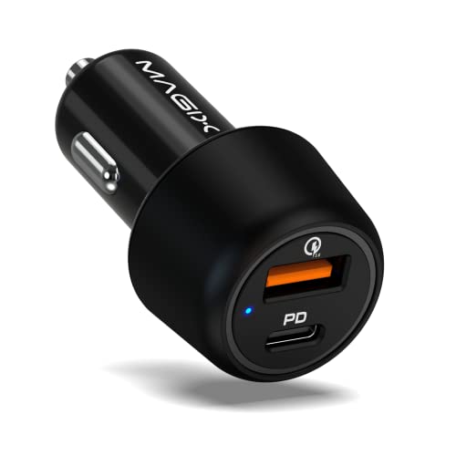 Magix Cargador de Coche de 38W, Puerto USB-A QC 3.0 (18W) + USB-C PD 3.0 (20W), Carga simultánea Quick Charge 3.0 y Power Delivery 3.0 (Negro)