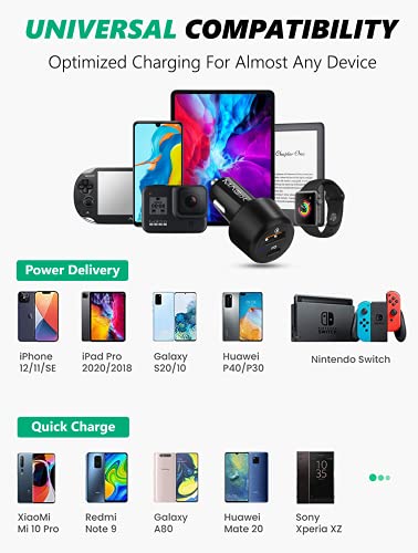 Magix Cargador de Coche de 38W, Puerto USB-A QC 3.0 (18W) + USB-C PD 3.0 (20W), Carga simultánea Quick Charge 3.0 y Power Delivery 3.0 (Negro)