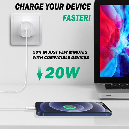 Magix Cargador de Pared 20W PD Powe Delivery 3.0, AC 100-240V a CC 5V 9V 12V (para iPhone 12/12 Mini / 12 Pro / 12 Pro MAX / 11 Pro MAX / SE, AirPods Pro, iPad Pro, Galaxy-White)(Blanco)(Enchufe UK)
