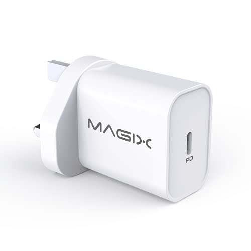 Magix Cargador de Pared 20W PD Powe Delivery 3.0, AC 100-240V a CC 5V 9V 12V (para iPhone 12/12 Mini / 12 Pro / 12 Pro MAX / 11 Pro MAX / SE, AirPods Pro, iPad Pro, Galaxy-White)(Blanco)(Enchufe UK)