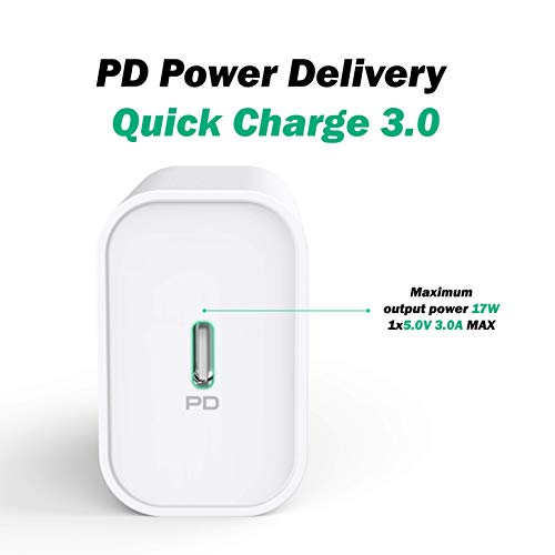 MAGIX Cargador de pared PD Quick Charge 3.0 18W 3A, USB Tipo-C, CA 100-240V a CC 5V 9V 12V (Compatible con Qc 1.0 2.0)(enchufe EUR)(Blanco)