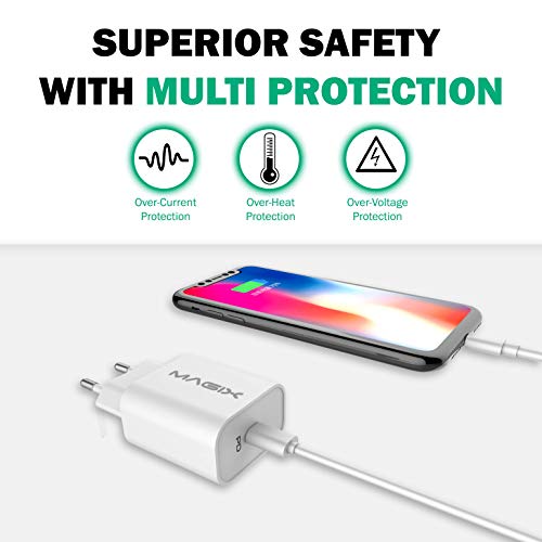 MAGIX Cargador de pared PD Quick Charge 3.0 18W 3A, USB Tipo-C, CA 100-240V a CC 5V 9V 12V (Compatible con Qc 1.0 2.0)(enchufe EUR)(Blanco)